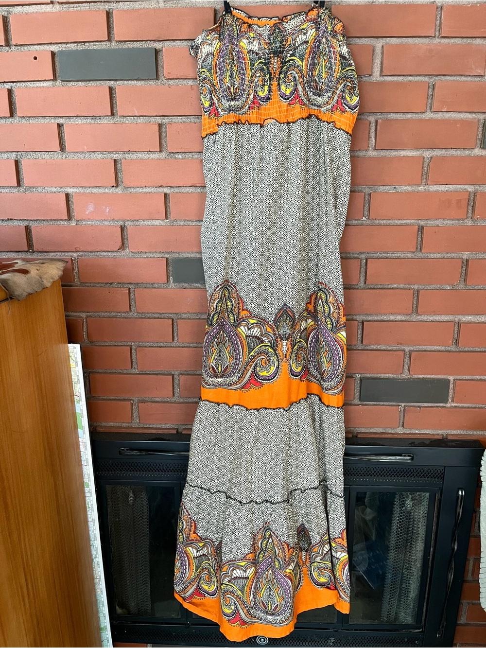 Orange Paisley Maxi Sundress with adjustable straps- Women